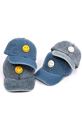 LCAP3028 - Chenille Smile Face Denim Baseball Cap