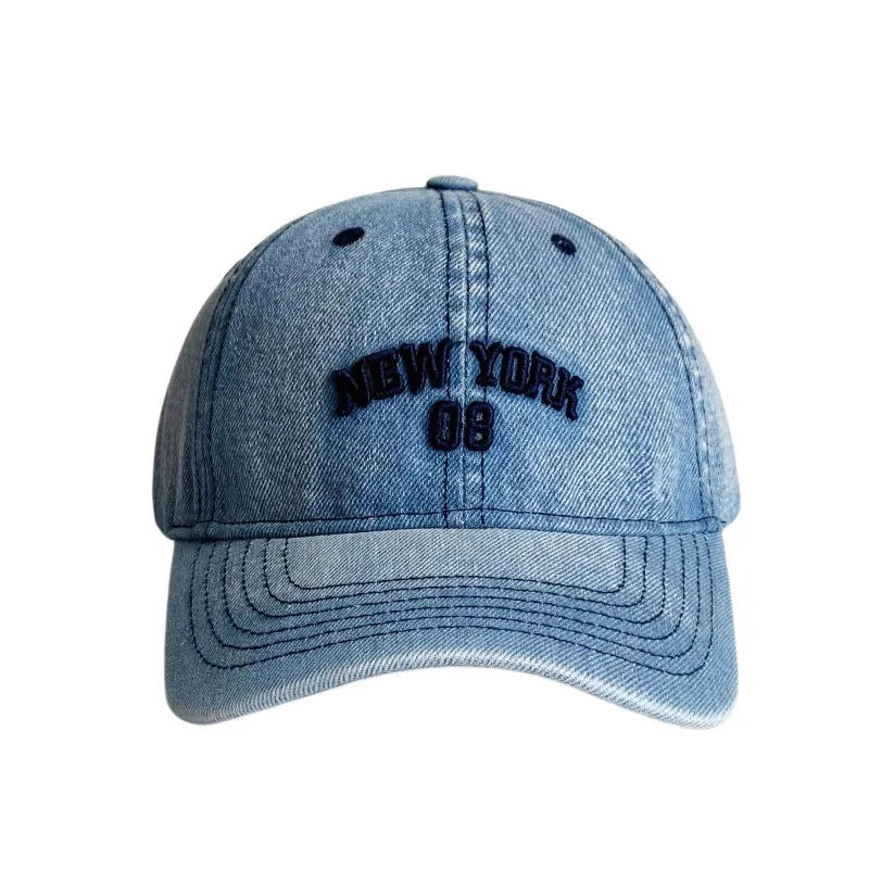 Letter embroidered denim baseball cap for women washed old retro soft top cap for men casual