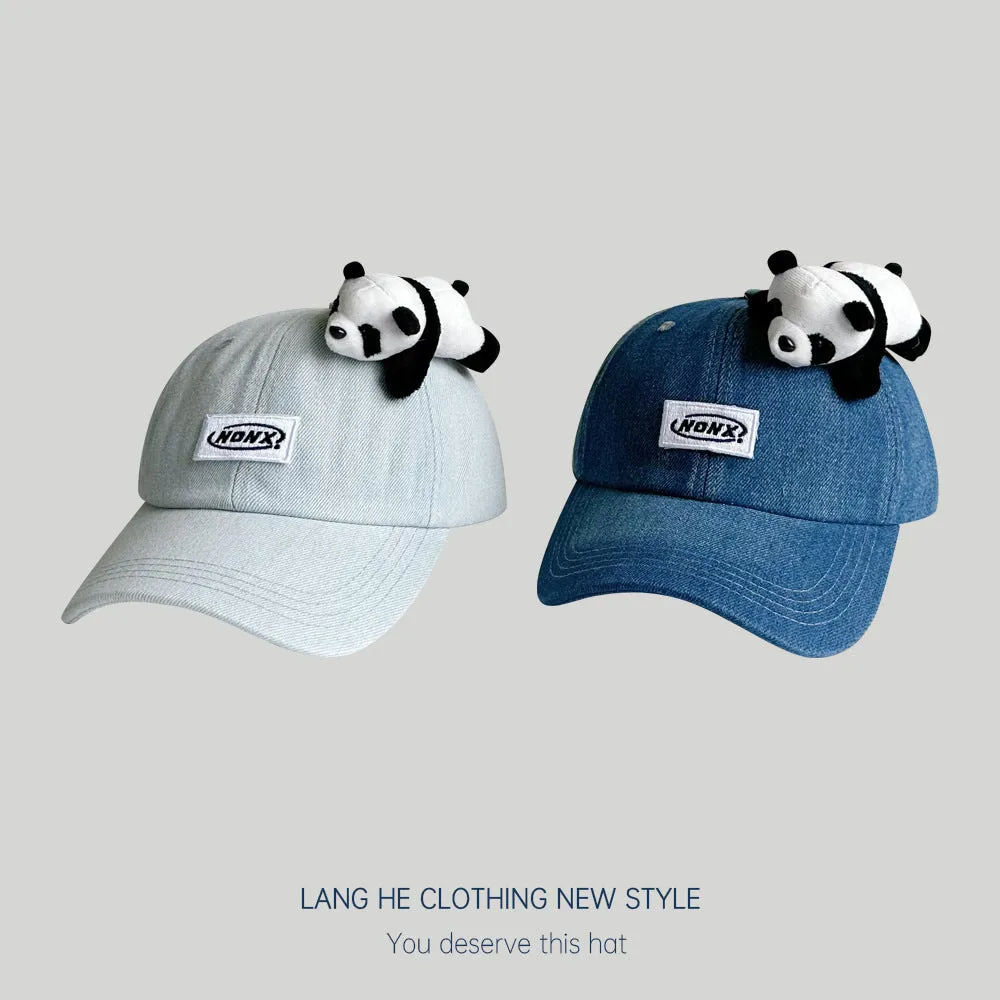 Letter Panda Cowboy Baseball Cap for Women Cute Face Revealing Small Peaked Cap Autumn and Winter Outdoor Casual Cartoon Hat