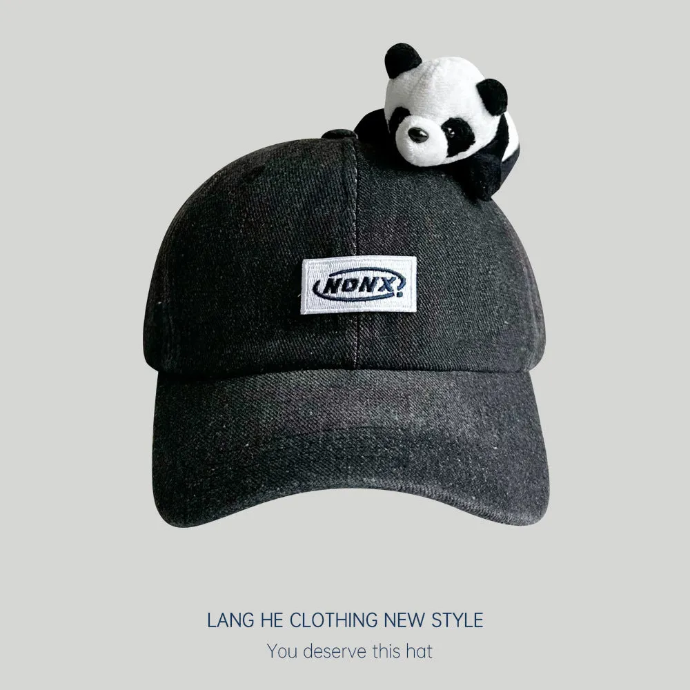 Letter Panda Cowboy Baseball Cap for Women Cute Face Revealing Small Peaked Cap Autumn and Winter Outdoor Casual Cartoon Hat