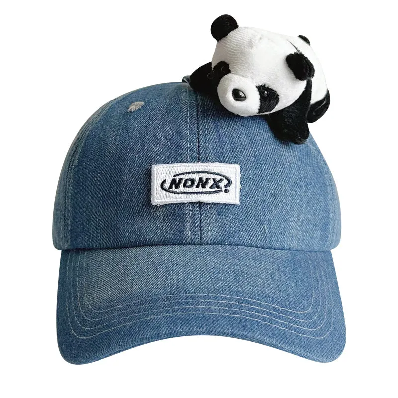 Letter Panda Cowboy Baseball Cap for Women Cute Face Revealing Small Peaked Cap Autumn and Winter Outdoor Casual Cartoon Hat