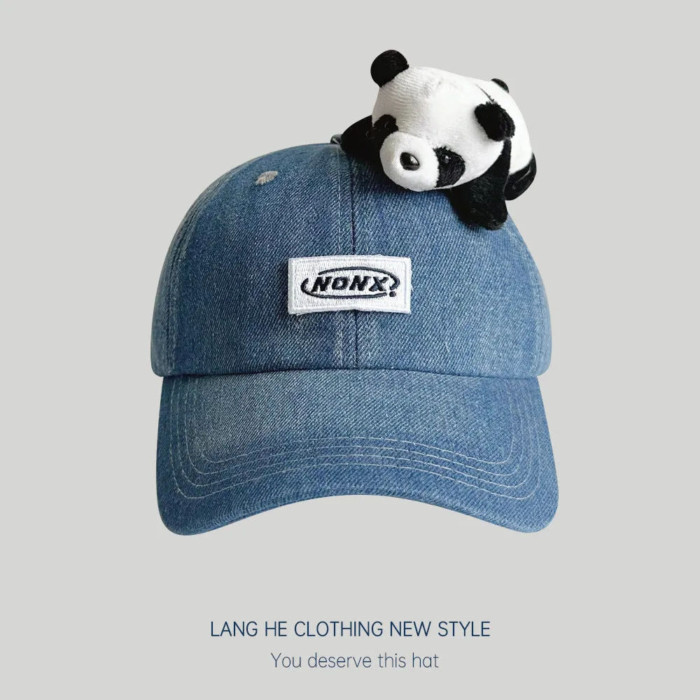 Letter Panda Cowboy Baseball Cap for Women Cute Face Revealing Small Peaked Cap Autumn and Winter Outdoor Casual Cartoon Hat