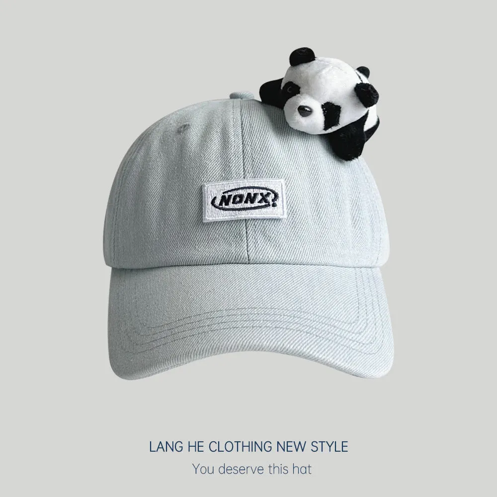 Letter Panda Cowboy Baseball Cap for Women Cute Face Revealing Small Peaked Cap Autumn and Winter Outdoor Casual Cartoon Hat