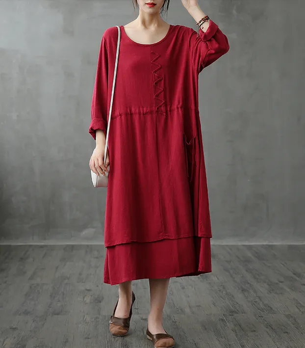 Long Sleeve Autumn Cotton Linen Women Dresses DZA208236