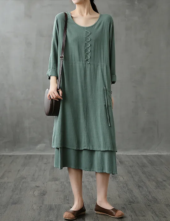 Long Sleeve Autumn Cotton Linen Women Dresses DZA208236