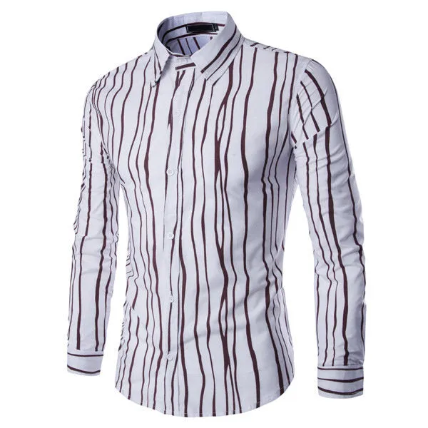 Long Sleeve Plus Size Shirt for Men Bussiness Casual Cotton Striped