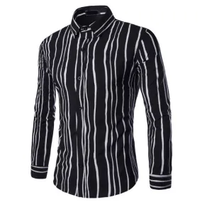 Long Sleeve Plus Size Shirt for Men Bussiness Casual Cotton Striped