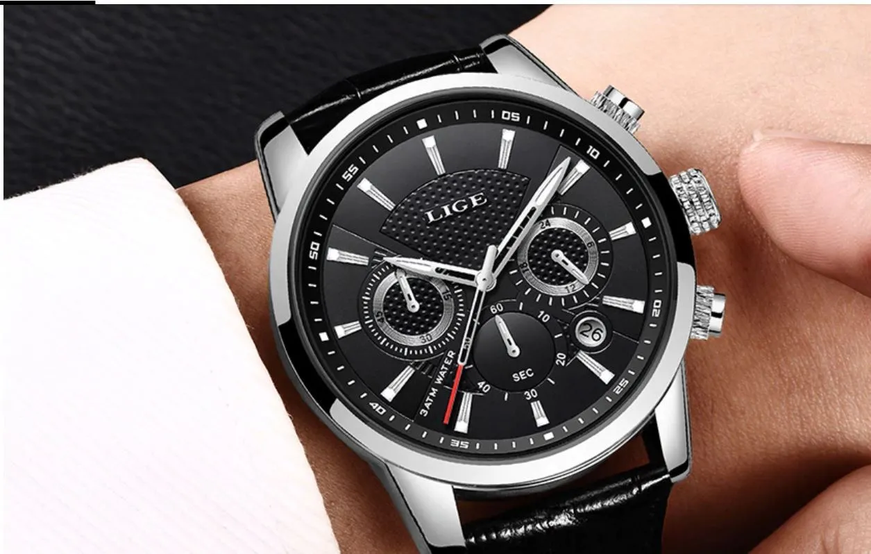 Men Chronograph Leather Wristband Quartz Watches