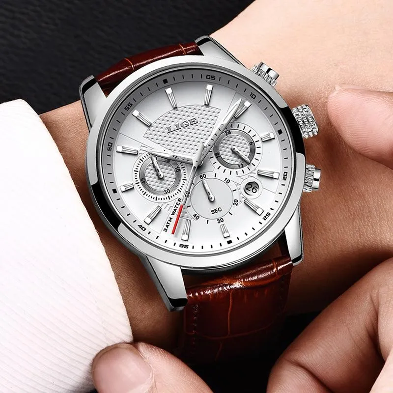 Men Chronograph Leather Wristband Quartz Watches