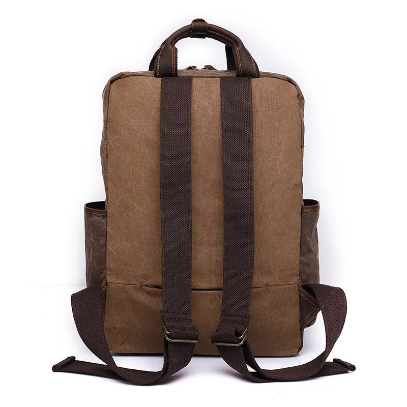 Men's Large Storage Leather Wax Canvas Backpack 5351