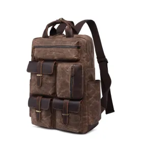 Men's Large Storage Leather Wax Canvas Backpack 5351