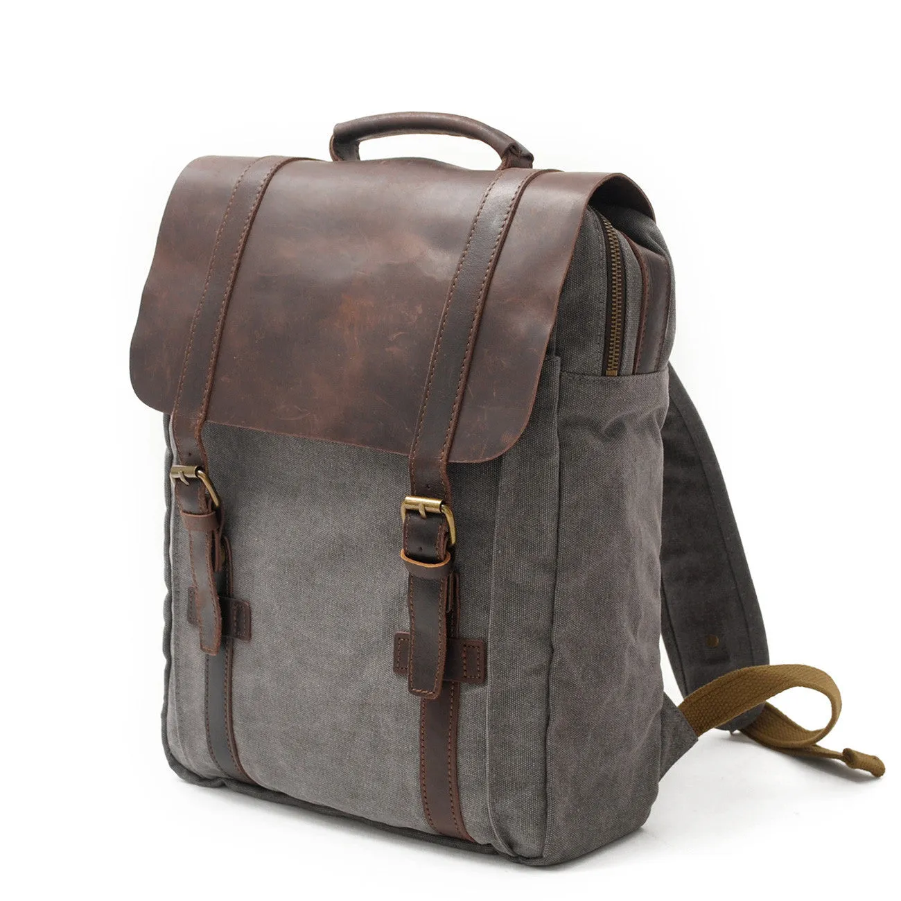 Men's Leisure Leather Canvas Traveling Backpack 6820