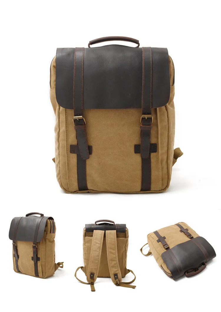 Men's Leisure Leather Canvas Traveling Backpack 6820