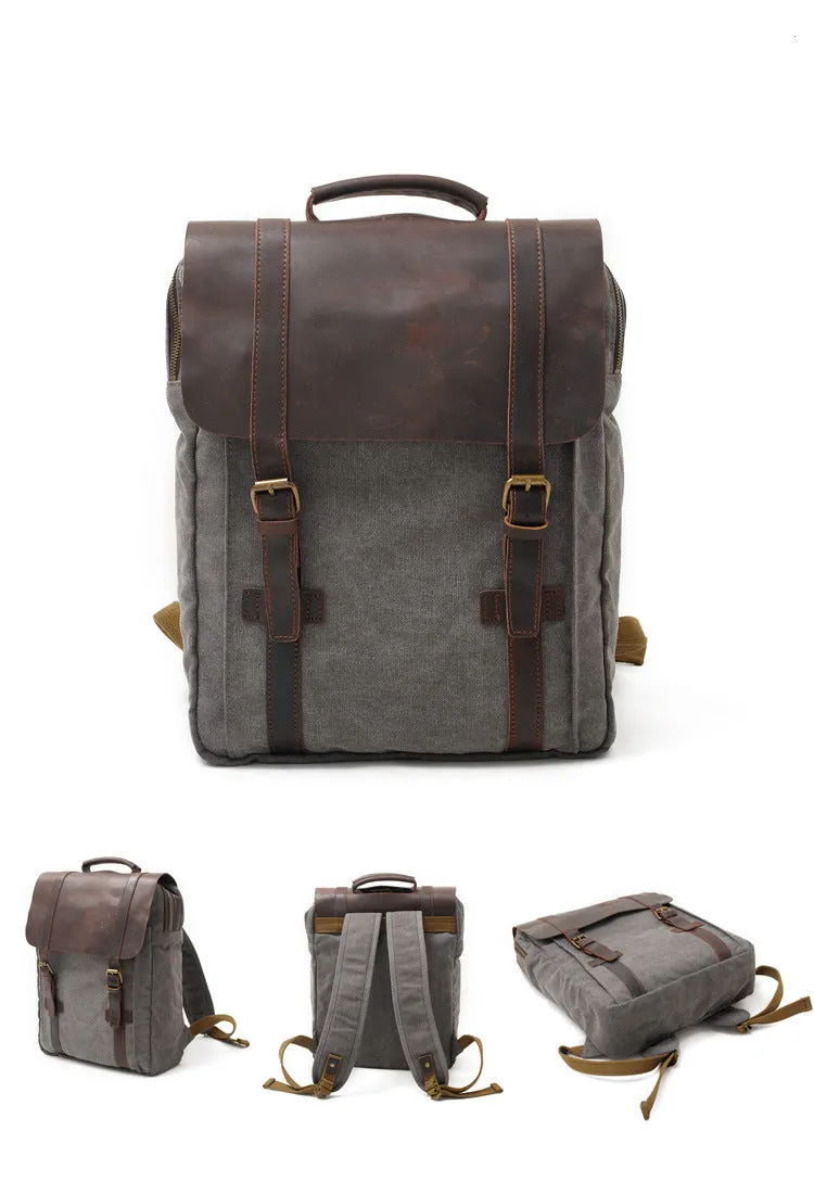 Men's Leisure Leather Canvas Traveling Backpack 6820