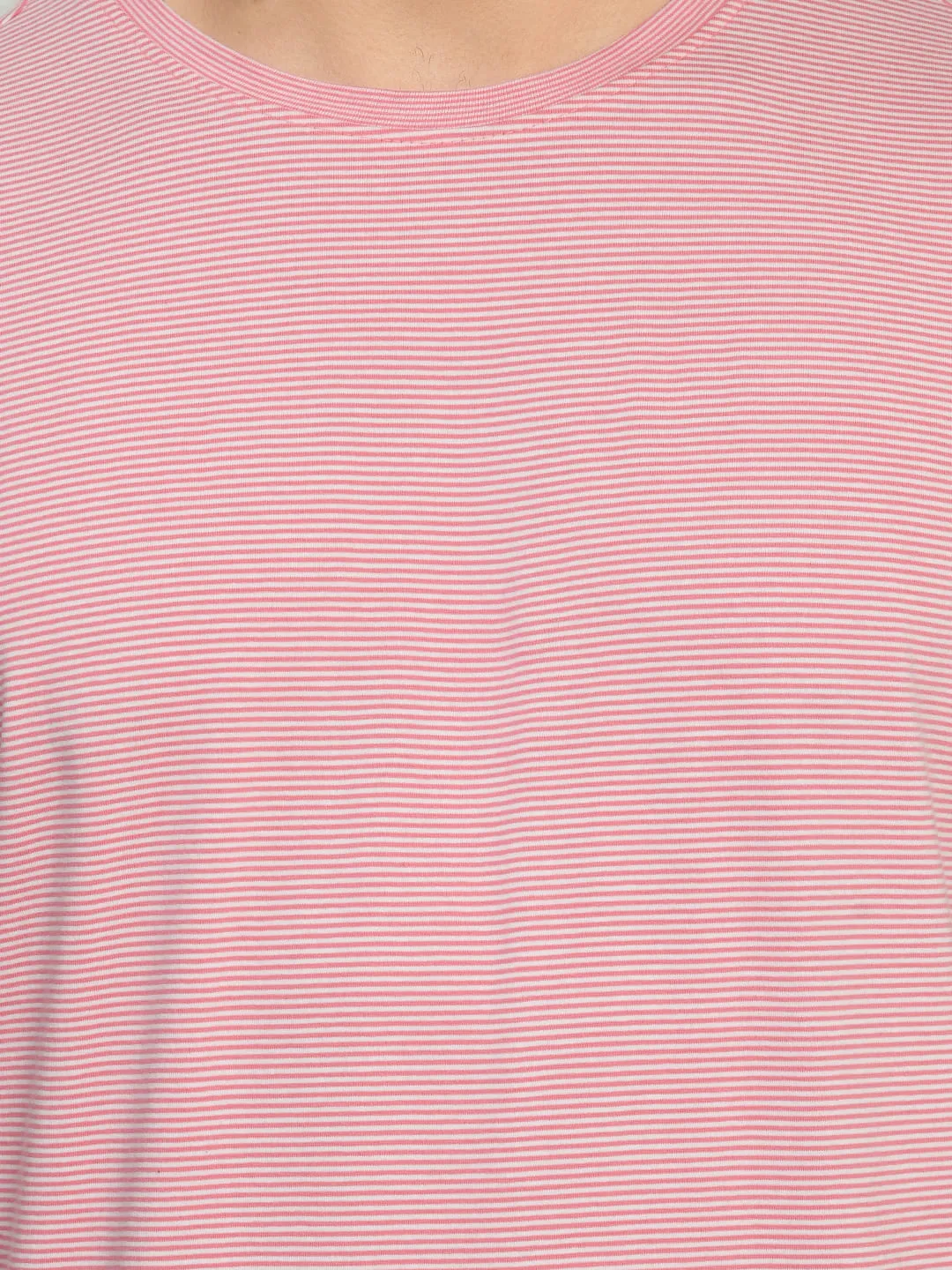 Men's Pink White Striped T-Shirt