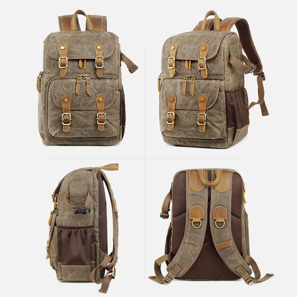 Men's Vintage Explorer Canvas Photographer 'Buckle and Brass' Large Travel Backpack