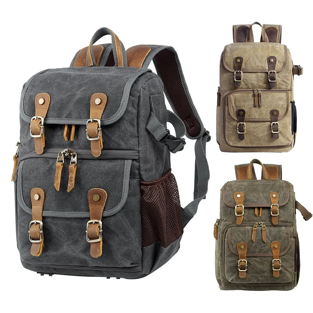 Men's Vintage Explorer Canvas Photographer 'Buckle and Brass' Large Travel Backpack