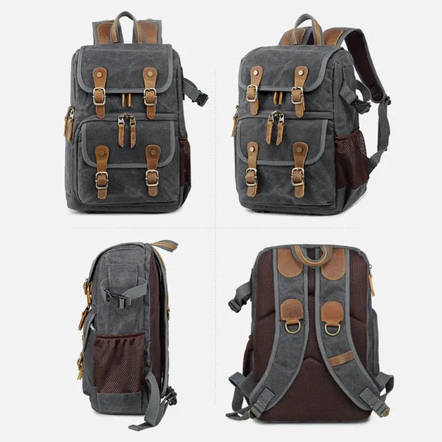 Men's Vintage Explorer Canvas Photographer 'Buckle and Brass' Large Travel Backpack