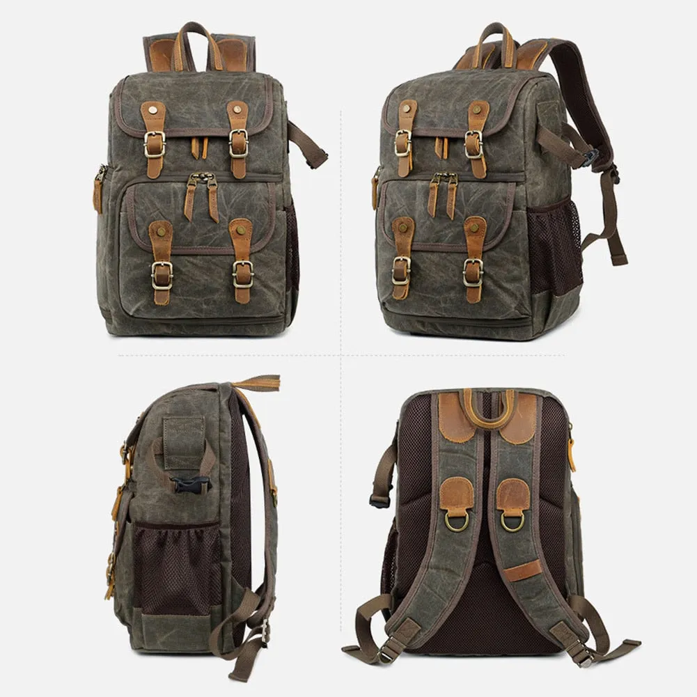 Men's Vintage Explorer Canvas Photographer 'Buckle and Brass' Large Travel Backpack