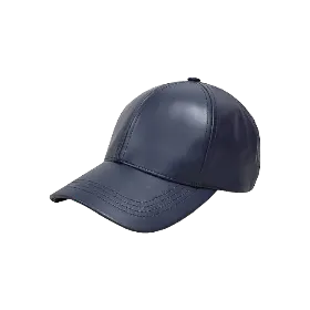 Navy Blue Leather Baseball Unisex Cap