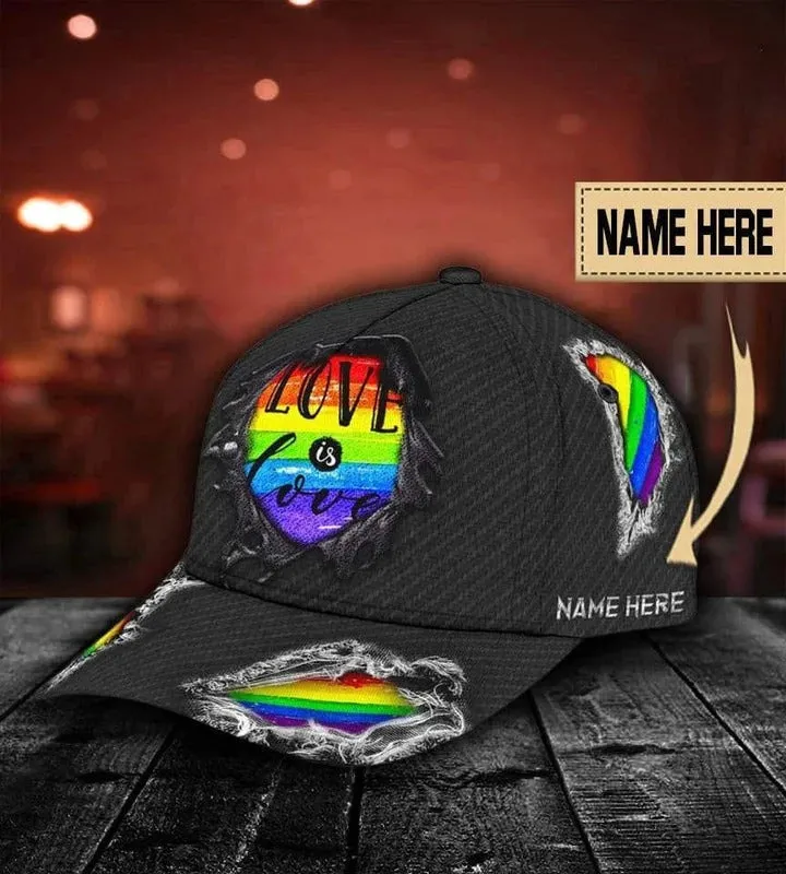 Personalized With Name Gay Pride Accessories For Pride Month, Love Is Love Printing Baseball Cap Hat