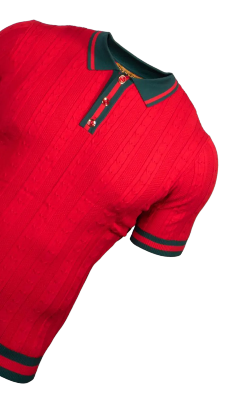 Prestige Red Men's Polo Shirts Men's red and green collar t-shirt style CMK-285 Red