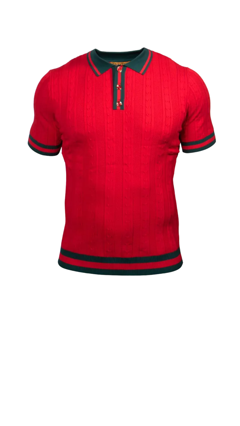 Prestige Red Men's Polo Shirts Men's red and green collar t-shirt style CMK-285 Red