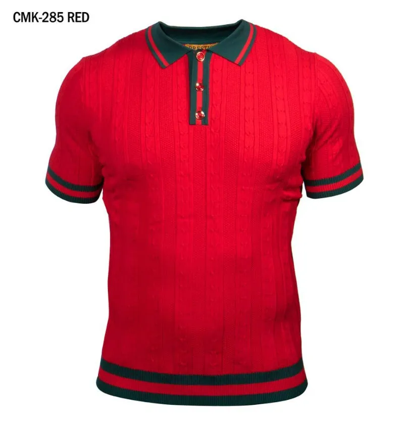 Prestige Red Men's Polo Shirts Men's red and green collar t-shirt style CMK-285 Red