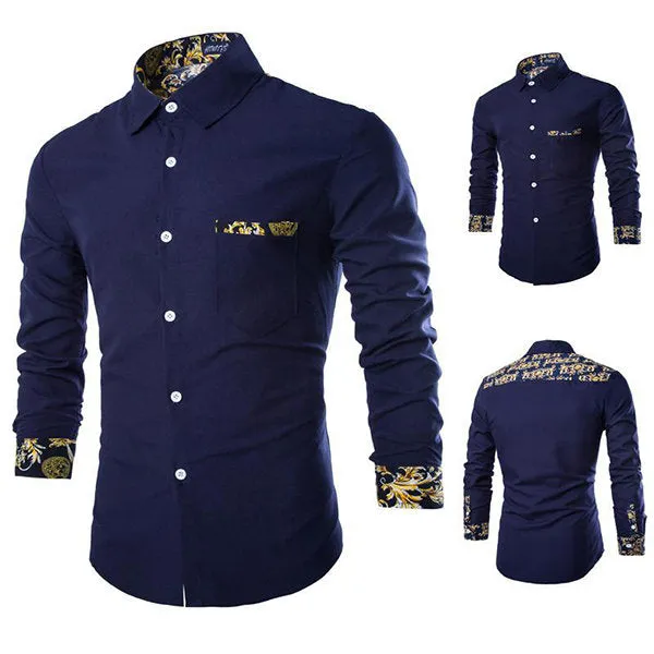 Printing Designer Shirts for Men Casual Stylish Stitching Button Up