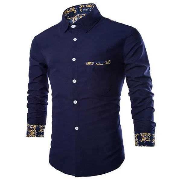 Printing Designer Shirts for Men Casual Stylish Stitching Button Up