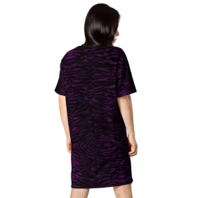 Purple Tiger Striped T-Shirt Dress, Animal Print Women's Short Sleeves Dress - Made in USA/EU/MX