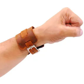 Rustic Brown Layered Leather Buckled Wristband #WB18071VN ()