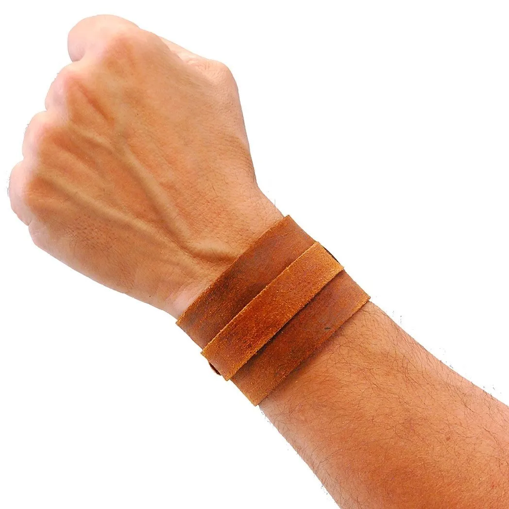 Rustic Brown Layered Leather Buckled Wristband #WB18071VN ()