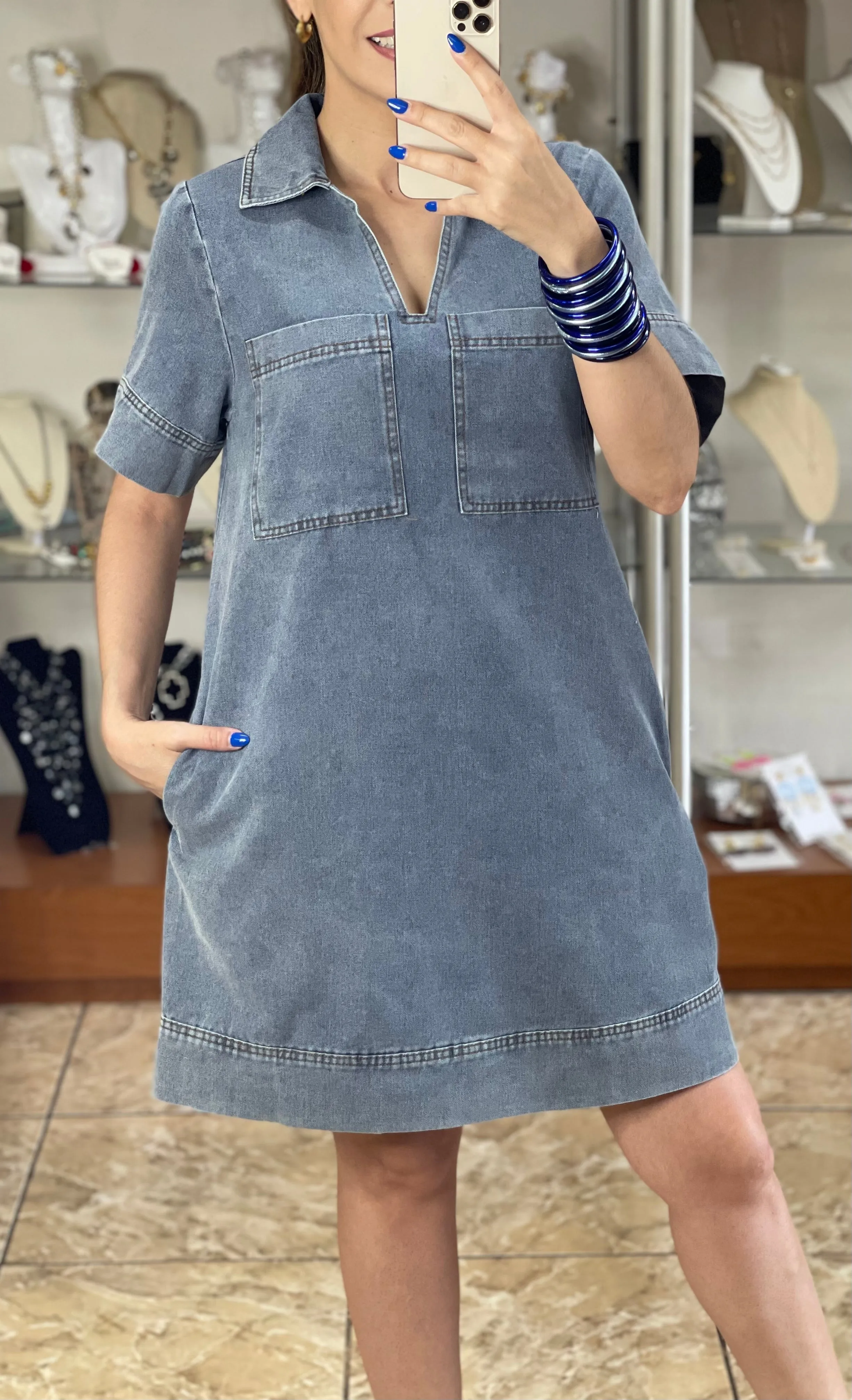 Short Sleeves Denim Dress