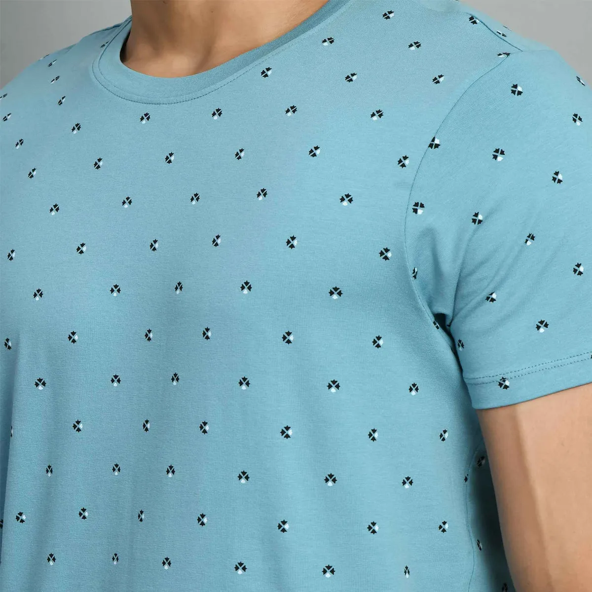 Sky Blue Printed Round Neck T-Shirt