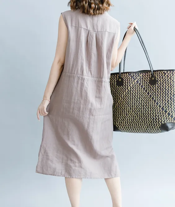 Sleeveless Summer Cotton Linen Spring Women Dresses Plus Size QZ200525