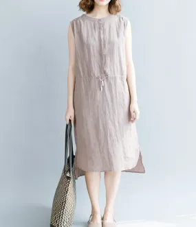 Sleeveless Summer Cotton Linen Spring Women Dresses Plus Size QZ200525