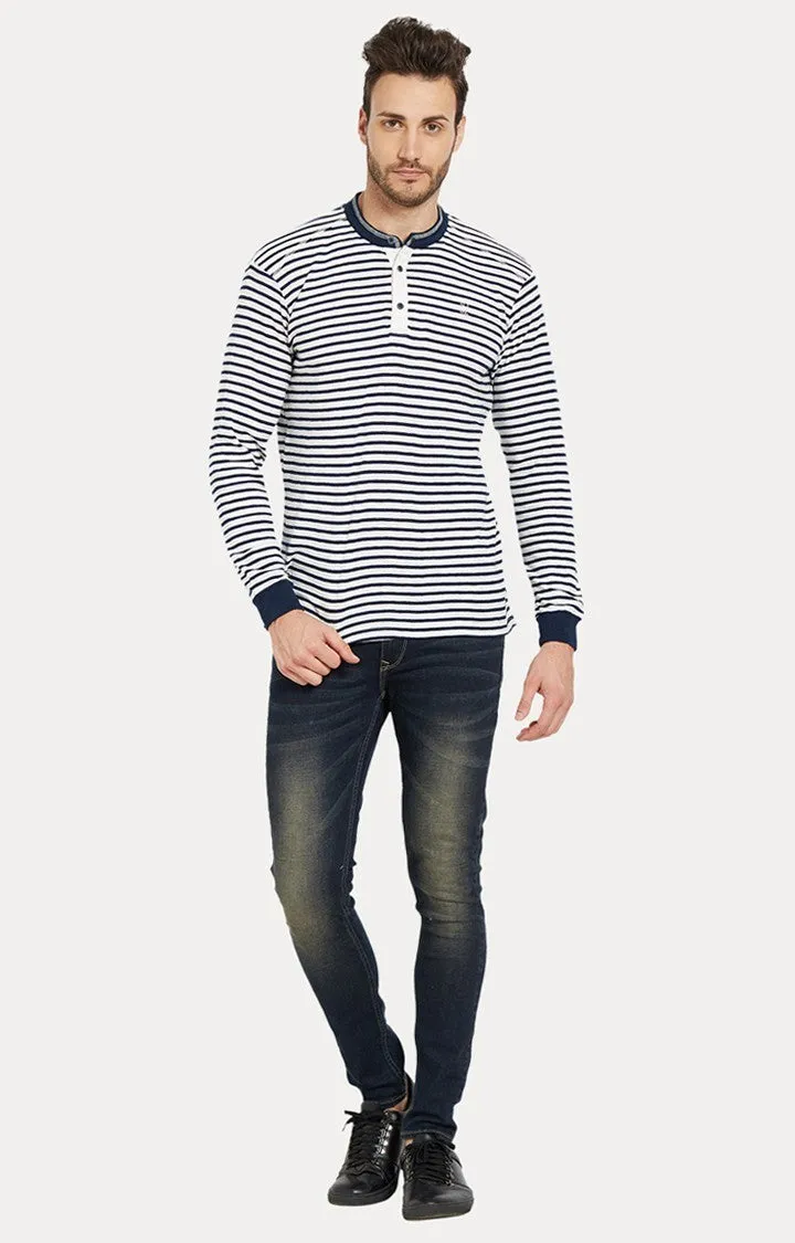 Spykar Blue Striped Slim Fit Men T-Shirts