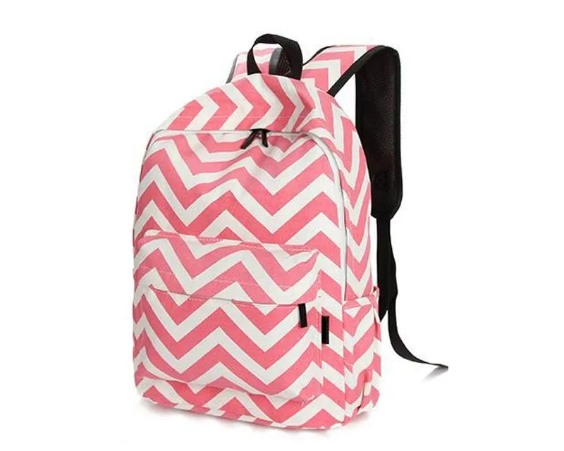 Stripe Print Casual Canvas Backpack - Pink