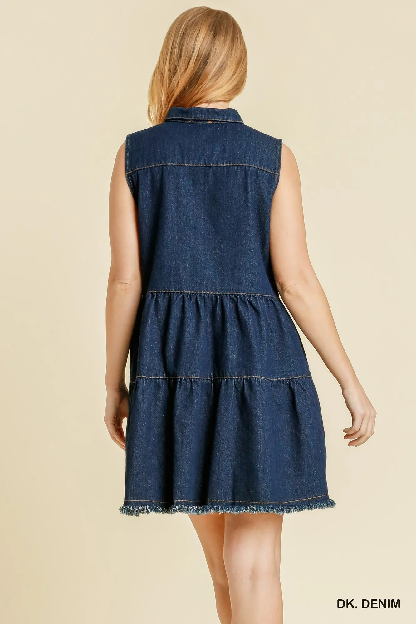 Tiered Sleeveless Dress, Dark Denim