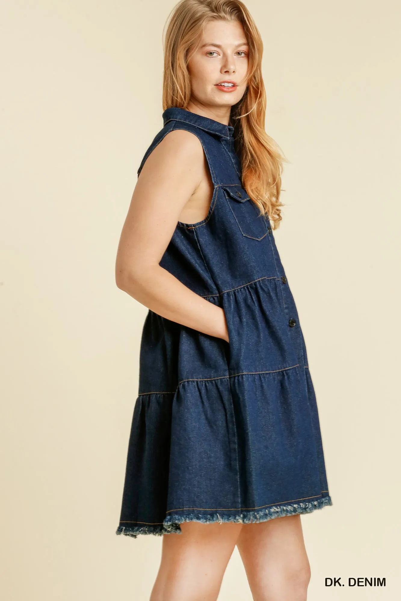 Tiered Sleeveless Dress, Dark Denim