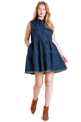 Tiered Sleeveless Dress, Dark Denim