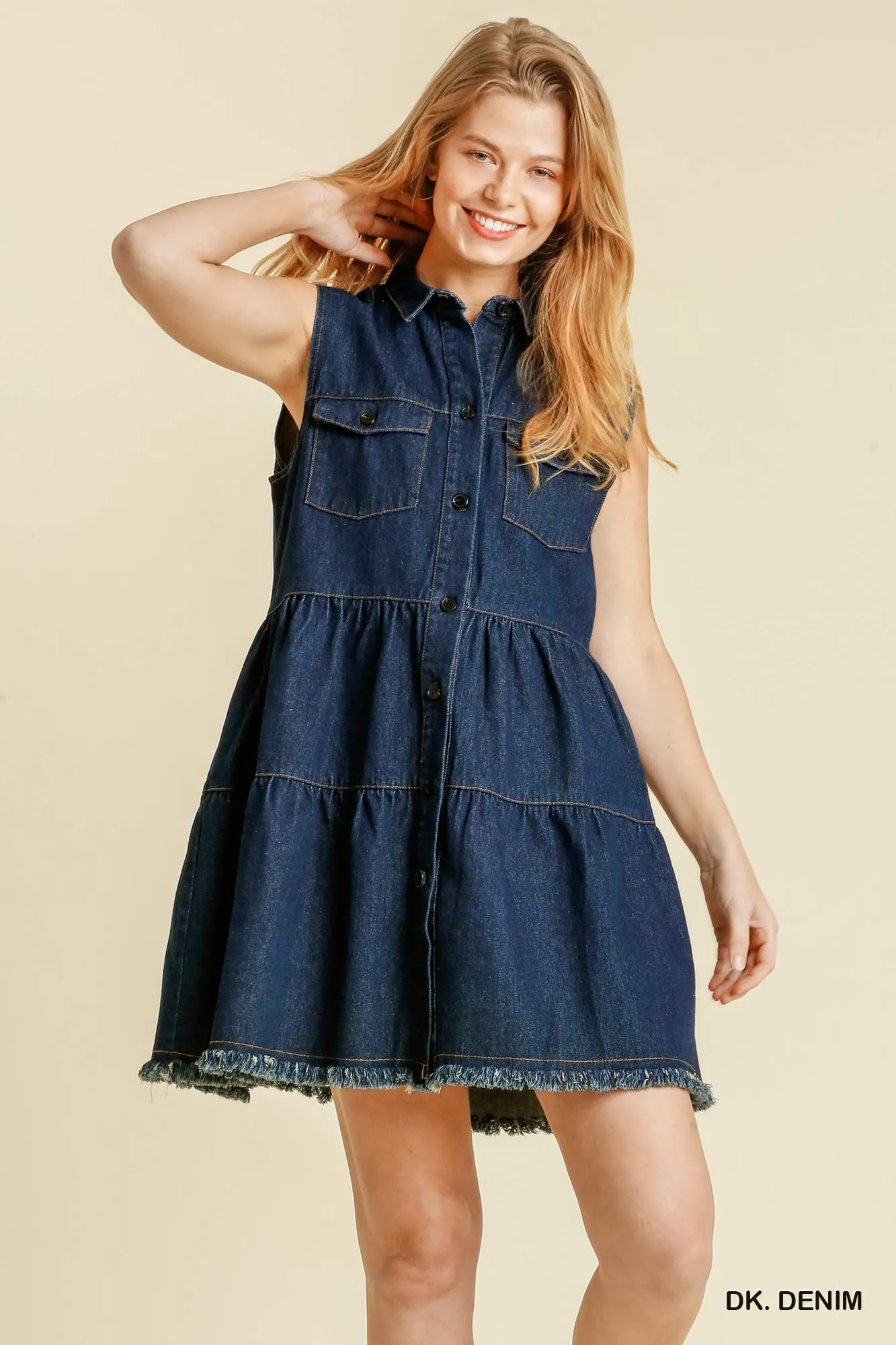 Tiered Sleeveless Dress, Dark Denim