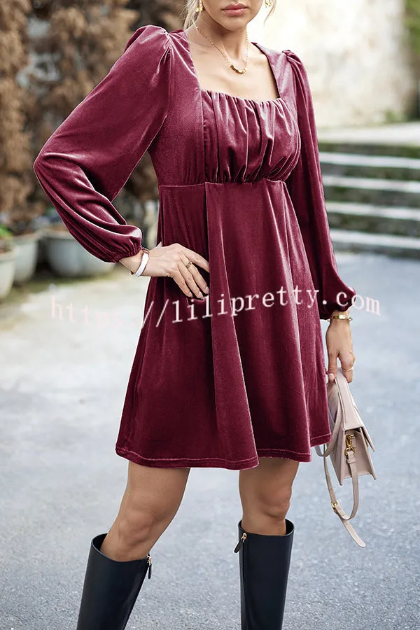 Velvet Square Neck High Waist Mini Dress