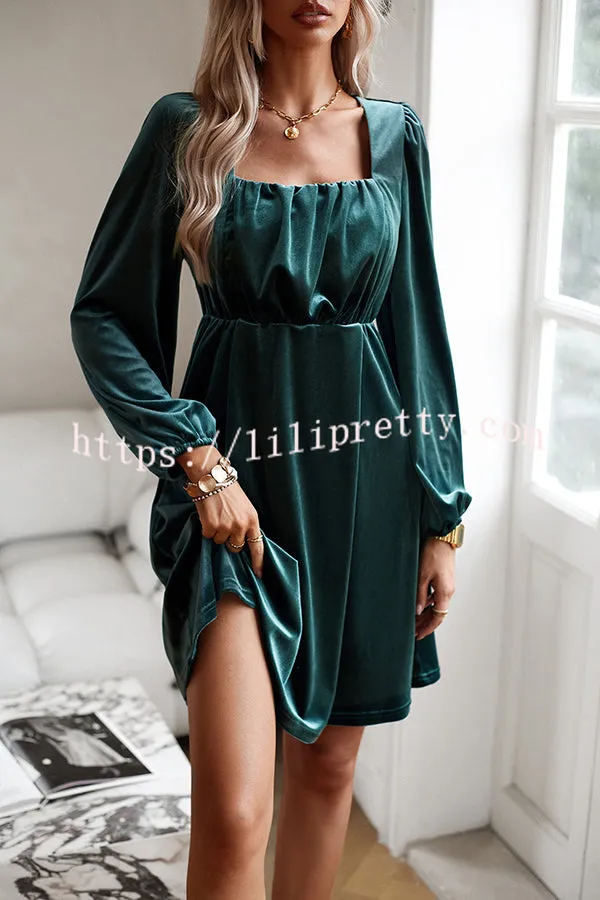 Velvet Square Neck High Waist Mini Dress