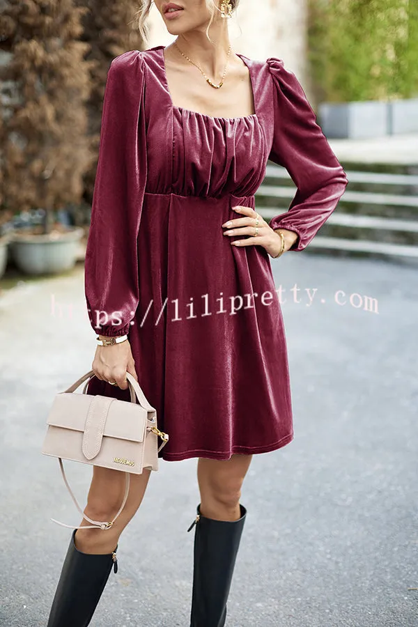 Velvet Square Neck High Waist Mini Dress