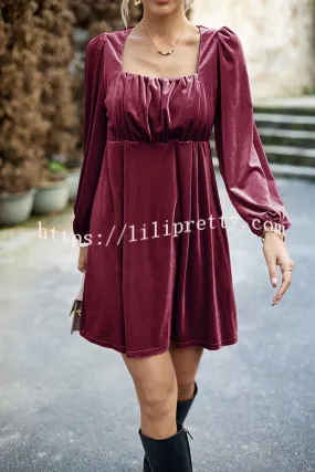 Velvet Square Neck High Waist Mini Dress