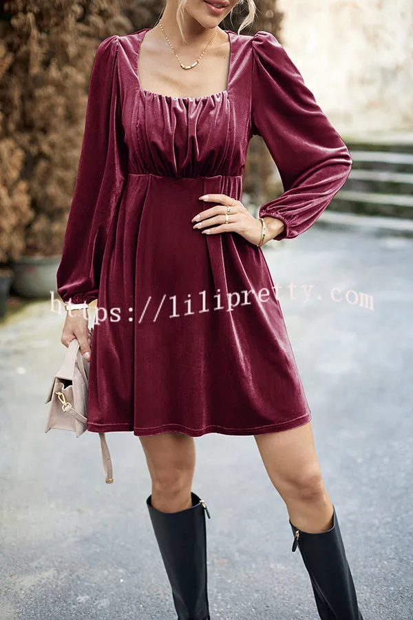 Velvet Square Neck High Waist Mini Dress