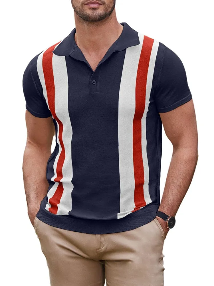 Vintage Stripe Short Sleeve Knitted Polo Shirt (US Only)