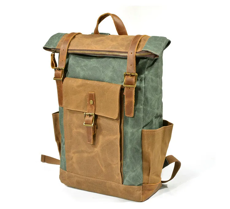 Vintage Waterproof Leather Canvas Backpack C9120